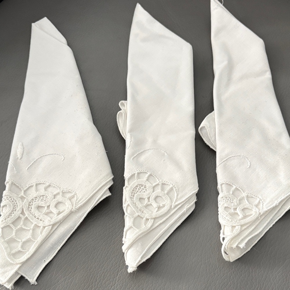 Battenberg Lace|| Elegant White Embroidered Table Napkins